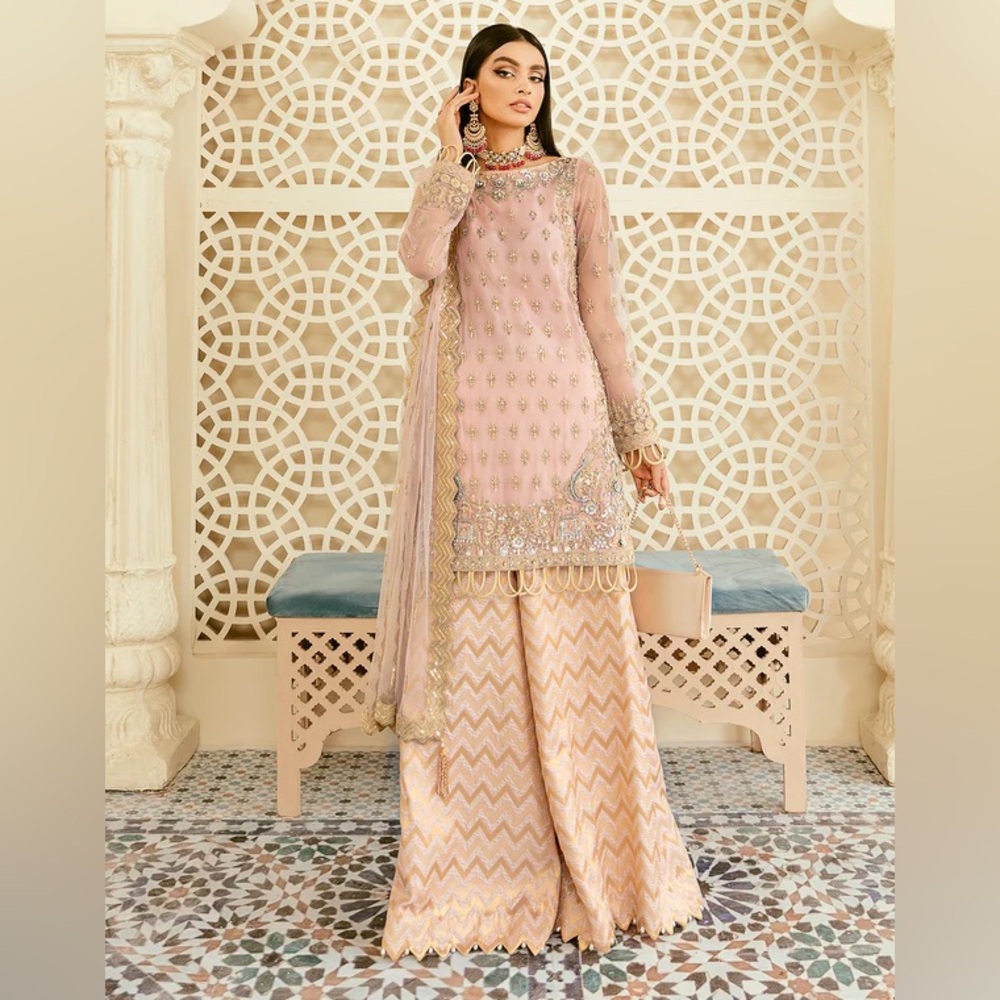 AKBAR ASLAM PINK AND GOLD DESI SUIT - never worn!
